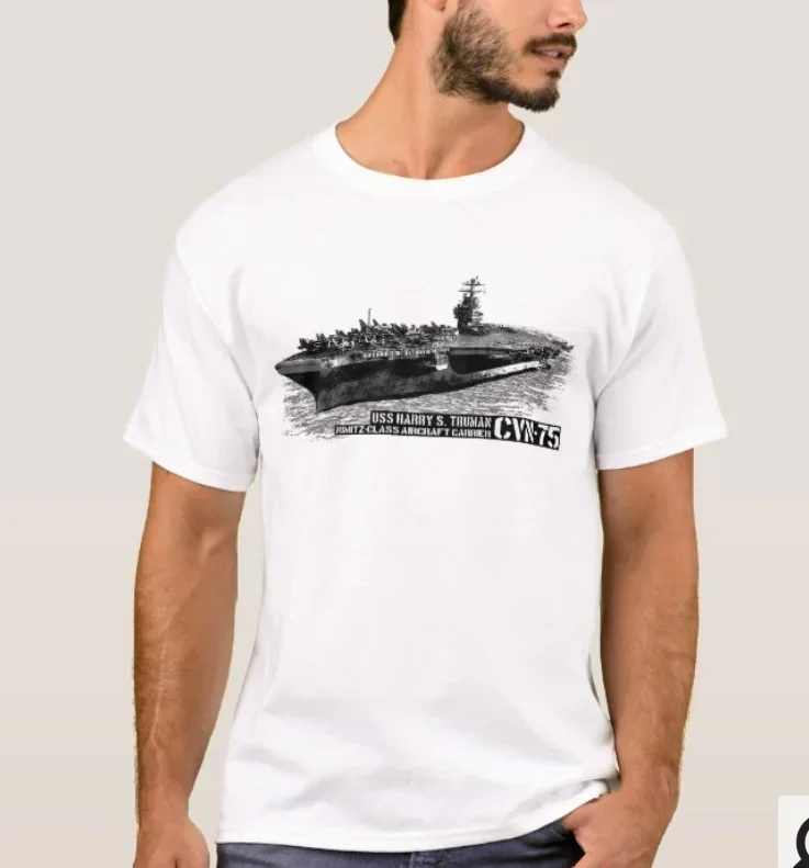 USS Harry S. Truman CVN-75 Nimitz-class Aircraft Carrier T-Shirt 100% Cotton O-Neck Summer Short Sleeve Casual Mens T-shirt