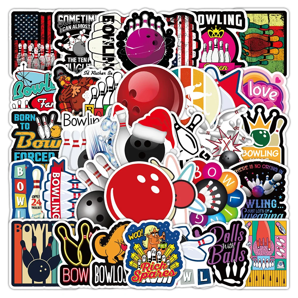 10/30/50PCS Bowling Cartoon Stickers Sports Graffiti Sticker Scrapbook Luggage Laptop Phone Guitar Bike Skateboard Decoration