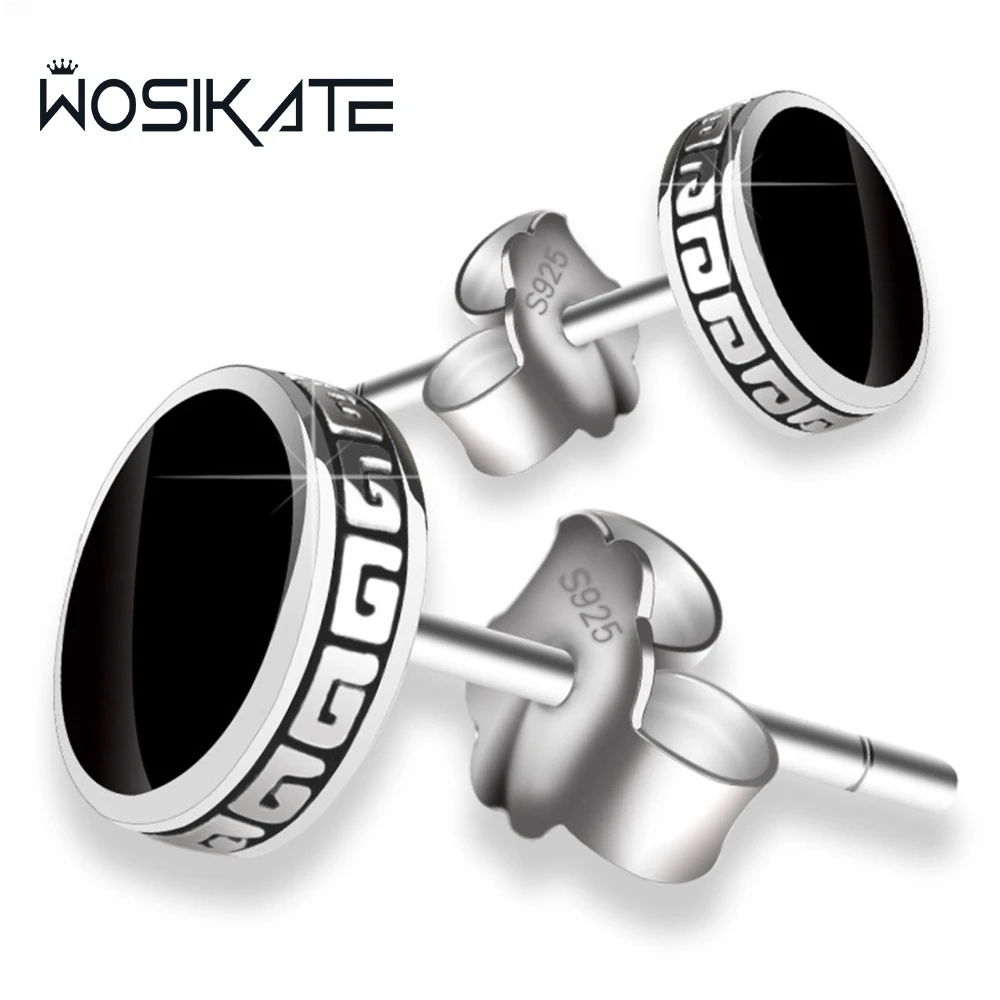 

WOSIKATE модные индивидуальные мужские серьги из стерлингового серебра 925 пробы, модные украшения, властные черные серьги-гвоздики, мужские аксессуары
