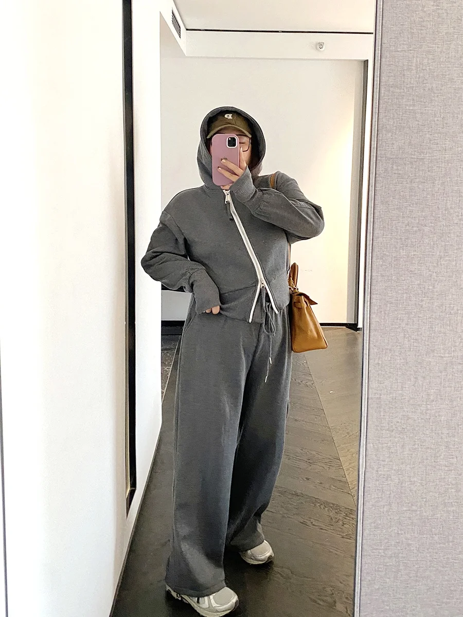 

Комплект из худи и брюк больших размеров: облегающий спортивный повседневный костюм для женщин на осень-зиму