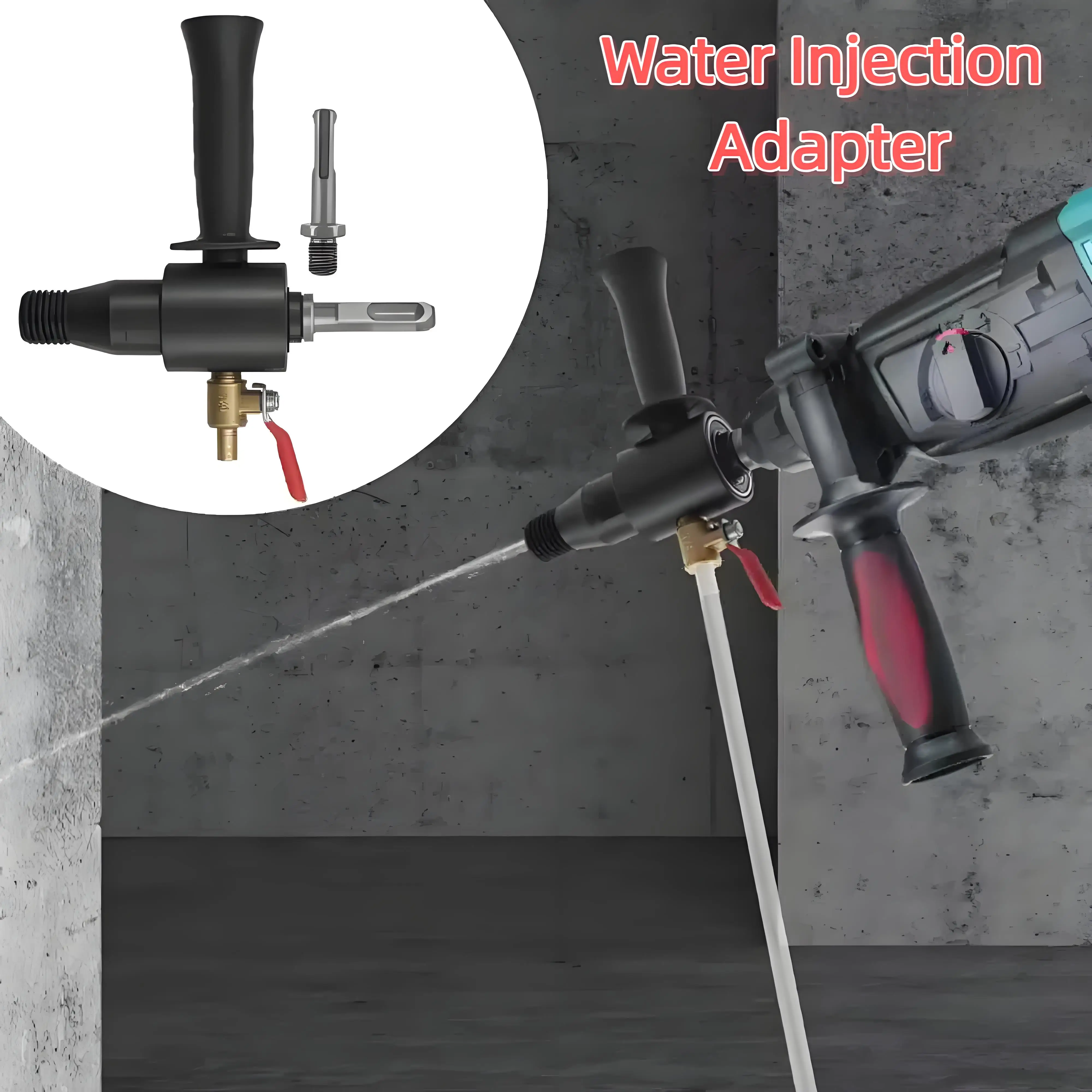 

Electric Hammer Water Inject Converter Carbon Steel Drill Water Injection Adapter with 2 conversion rods for Concrete Drilling