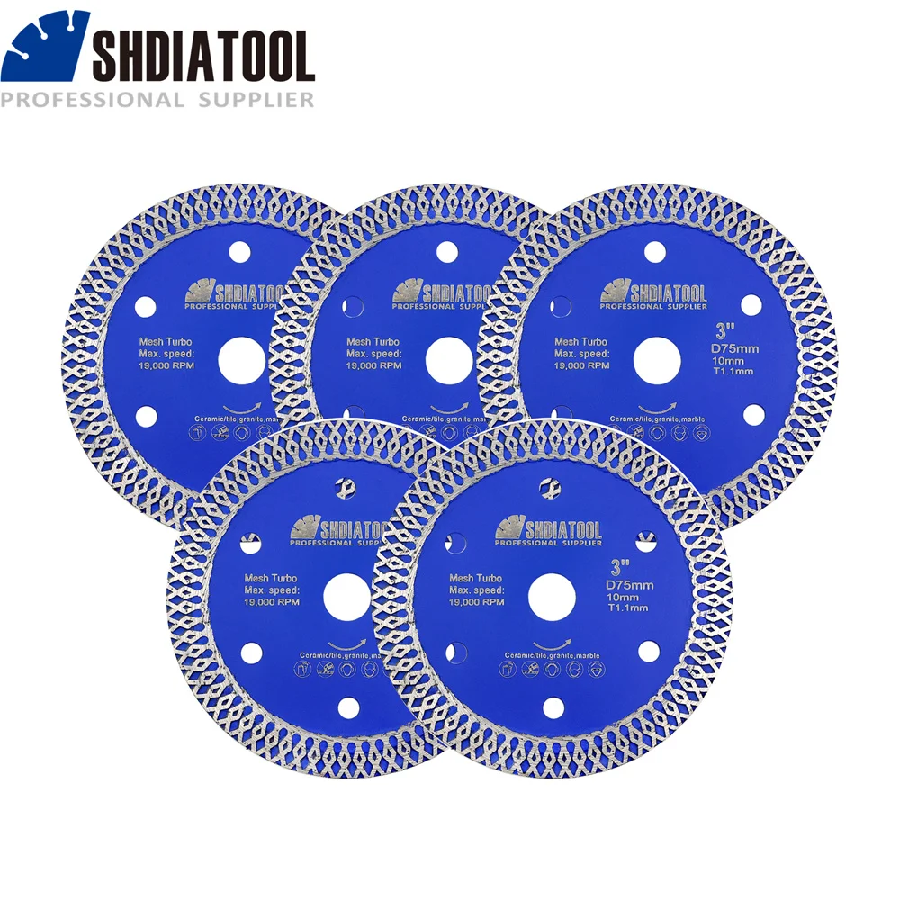 

SHDIATOOL 75MM X Mesh Diamond Saw Blade 1/3/5Pcs Cutting Disc For Ceramic Tile Porcelain Marble Mini 3inch Granite Disc Cutter