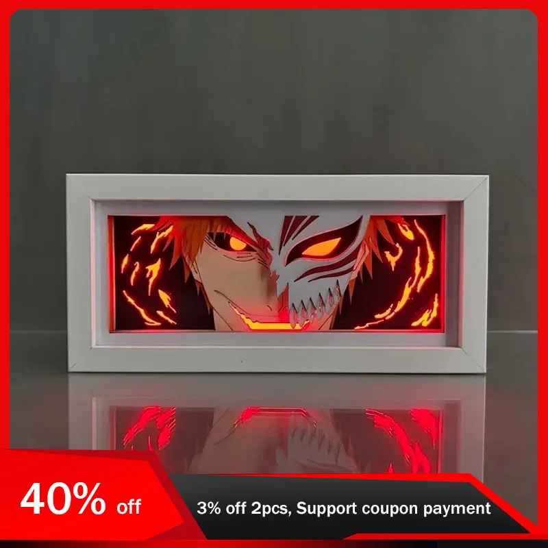 

Bleach Ichigo Kurosaki 3D Anime LED Lights Box Peripherals Acrylic Cartoon Model Bedroom Decoration Lamp Desktop Ornaments Gifts