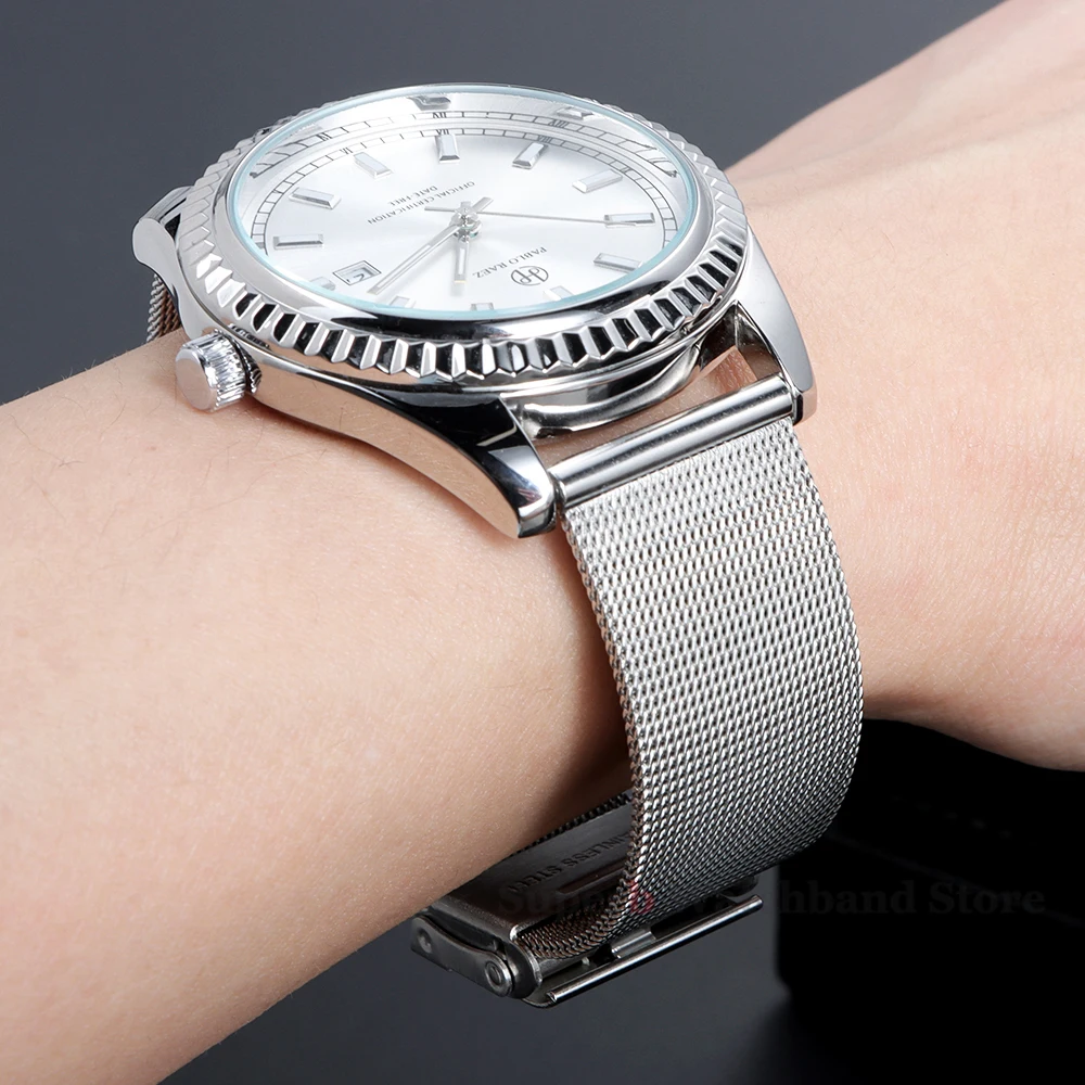 Correa de reloj milanesa de malla de 18mm, 20mm, 22mm y 0,4mm para Huawei Watch GT4/3, correa de acero inoxidable para pulsera de liberación rápida DW