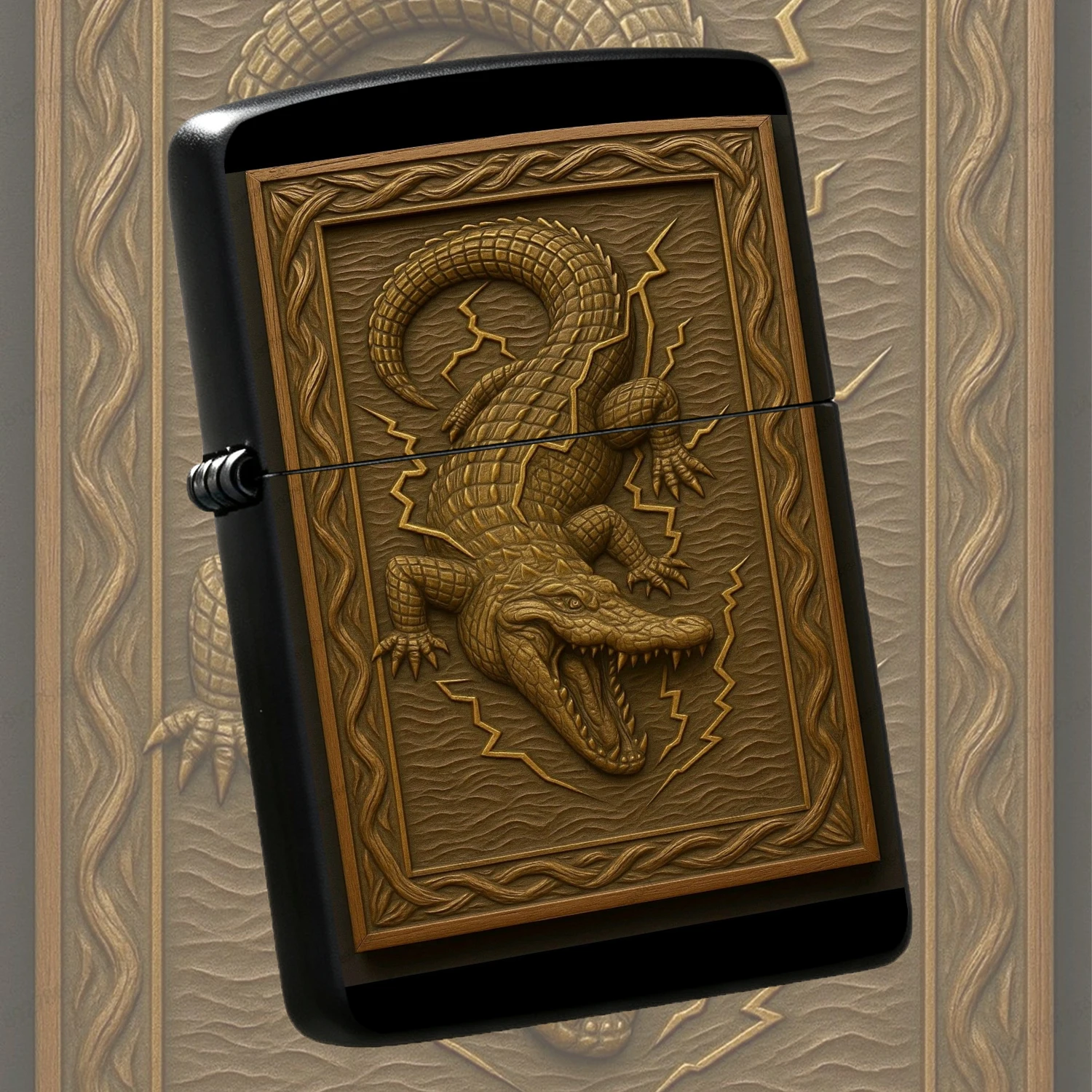 Exquisite Relief Crocodile Themed Lighter Retro Creative Carved Decor Ornament Trendy Portable Accessory For Daily Outdoor Use Unique Gift For Friends Collection Practical Multi Scenario Available A Humorous And Interesting Lighter