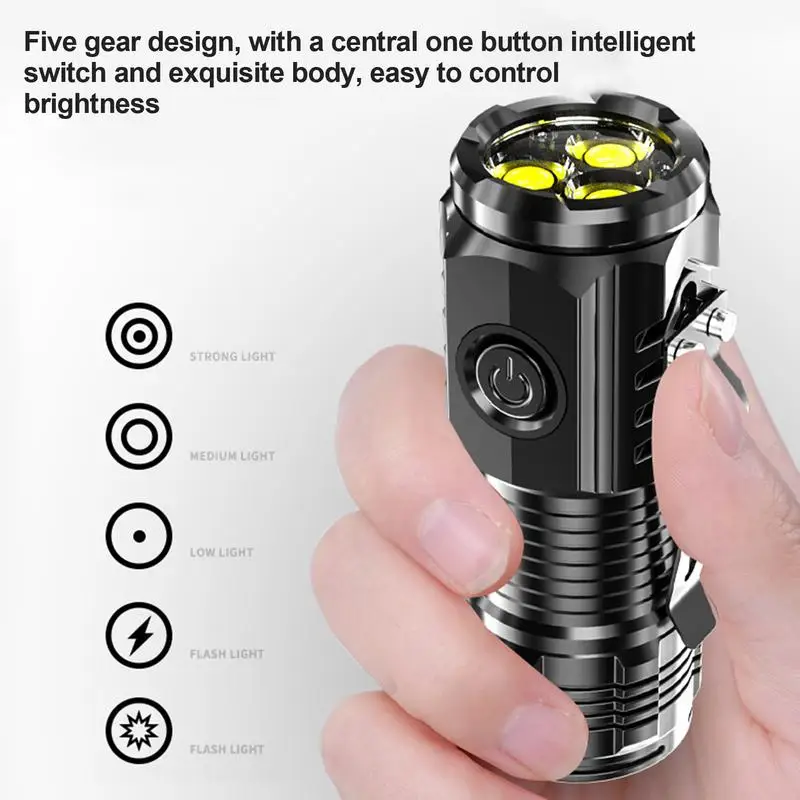 Three-Eyed Mini Flashlight Strong Light Super Power Type-C Rechargeable Flashlight Long-Range Powerful Outdoor Lighting