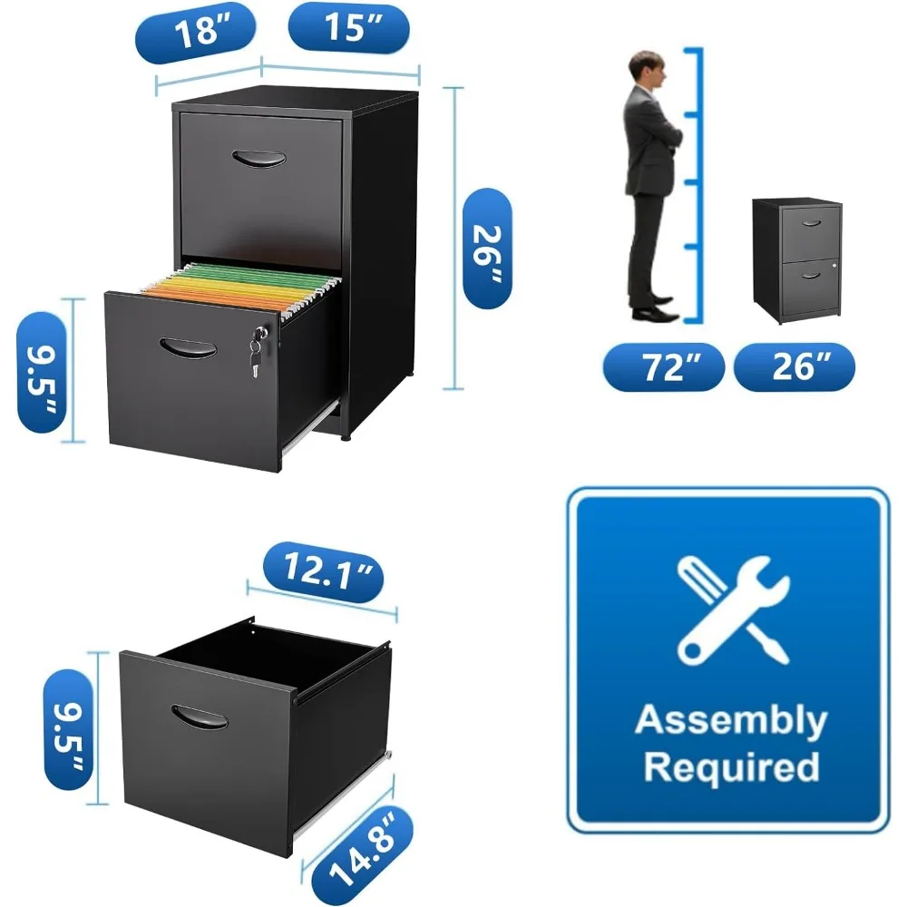 Armário de metal com trava, Light Duty Locking, Armário de arquivo vertical para casa e escritório, 2 gavetas