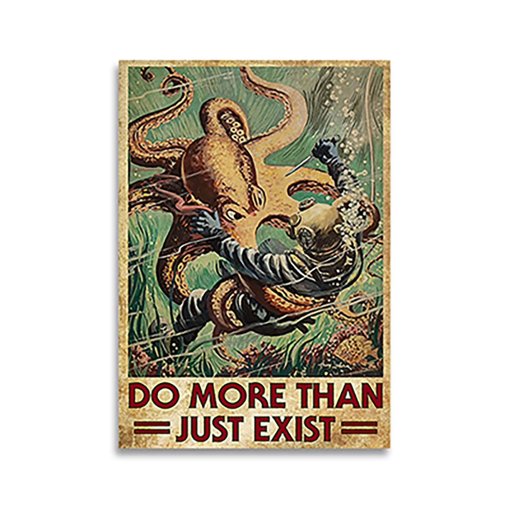 Do More Than Just Exist Poster, Adventure Diver Gift, Octopus Diving Poster, Love Ocean, Sailor Gift, Vintage Adventure Poster