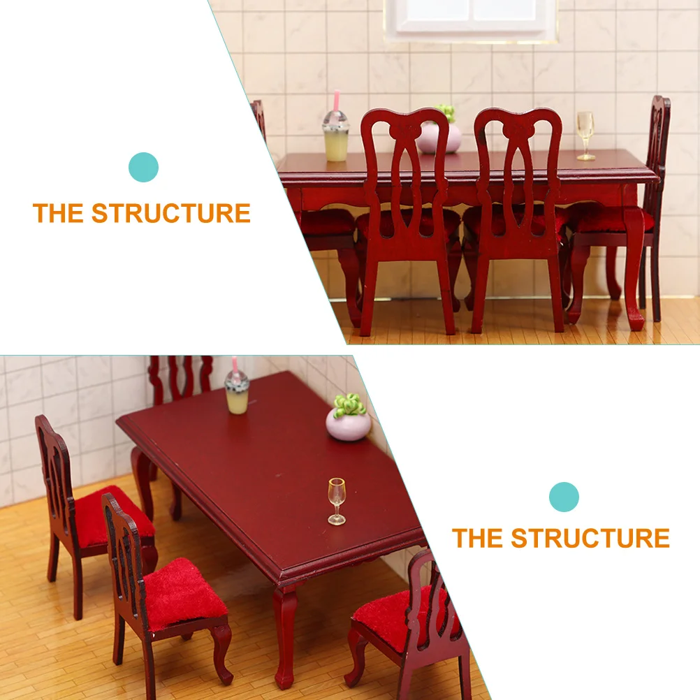 木製ミニダイニングチェアセットレトロミニチュアテーブルドールハウス家具おもちゃアクセサリーヴィンテージ