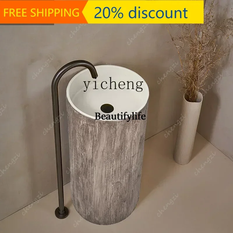 J132 Floor-Standing Artistic Wash Basin with Wood Grain Round Design