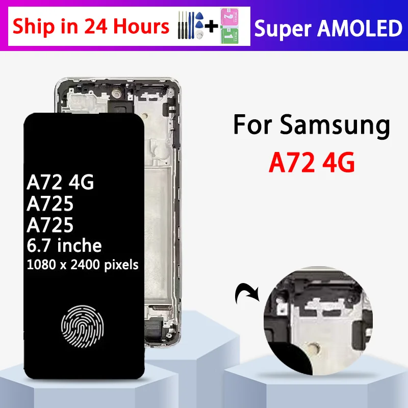 スーパー-amoled-a725-表示画面サムスン-a72-4-グラム-a725f-ディスプレイタッチスクリーン指紋デジタイザアセンブリ