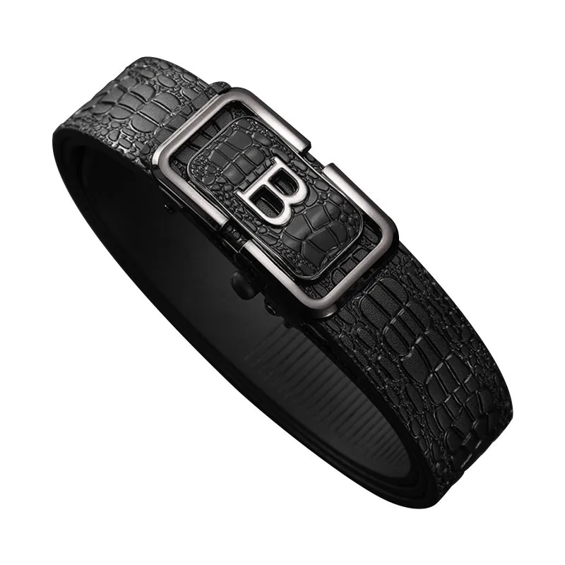 เข็มขัดผู้ชายแบบ B หัวเข็มขัดอัตโนมัติแบบไม่มีฟัน วัสดุ PU สไตล์เรียบง่ายสำหรับธุรกิจ