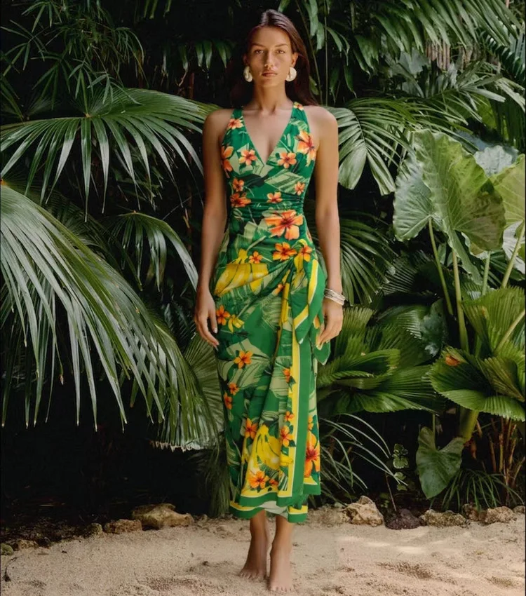 

Women's Green Floral One Shoulder Ruffle One Piece Swimsuit Fashion Vacation Beach Dress Skirt Swimwear Set