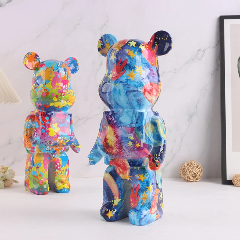 Water Transfer Printed Violent Bear Resin Piggy Bank Home Decoration Cartoon Sculpture Trendy Entryway Living Room Tabletop Orna