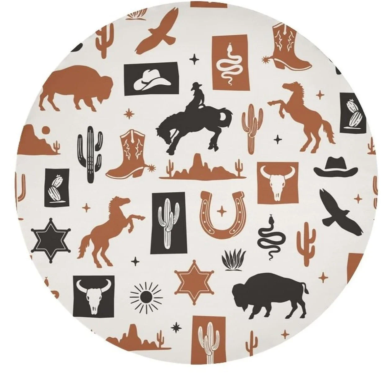 Vintage Western Cactus Cowboy Circle Tablecloth - Boho Farmhouse Style Home Party Dining Room Kitchen Cover