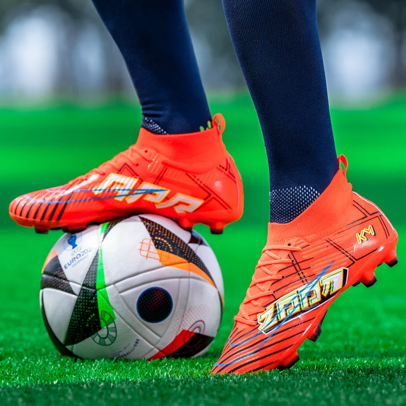 Zapatos de fútbol profesionales originales para hombre, botas de fútbol a la moda, calcetines naranjas, cómodas para exteriores, tacos de fútbol para hombre