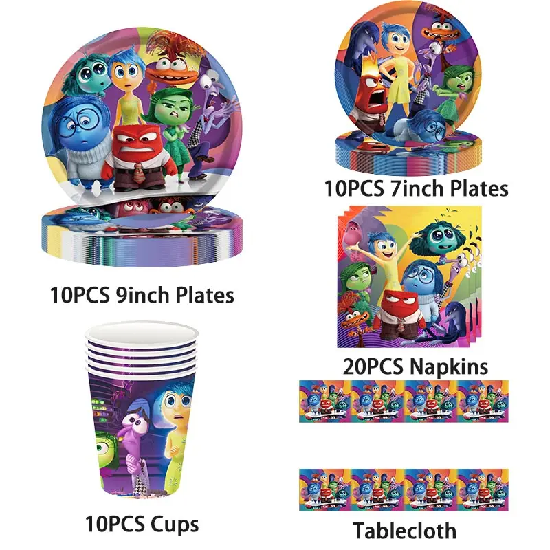 New Disney Inside Out 2 Birthday Decoration Party Disposable Tableware Cup Plate Joy Sadness Keychain Balloon Supplies Kids Gift