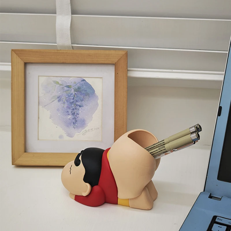 Crayon Shin-chan Pen Holder Container Animation Figure Toy Cosmetic Brush Pot Study Office Desktop Storage Plastic Ornaments