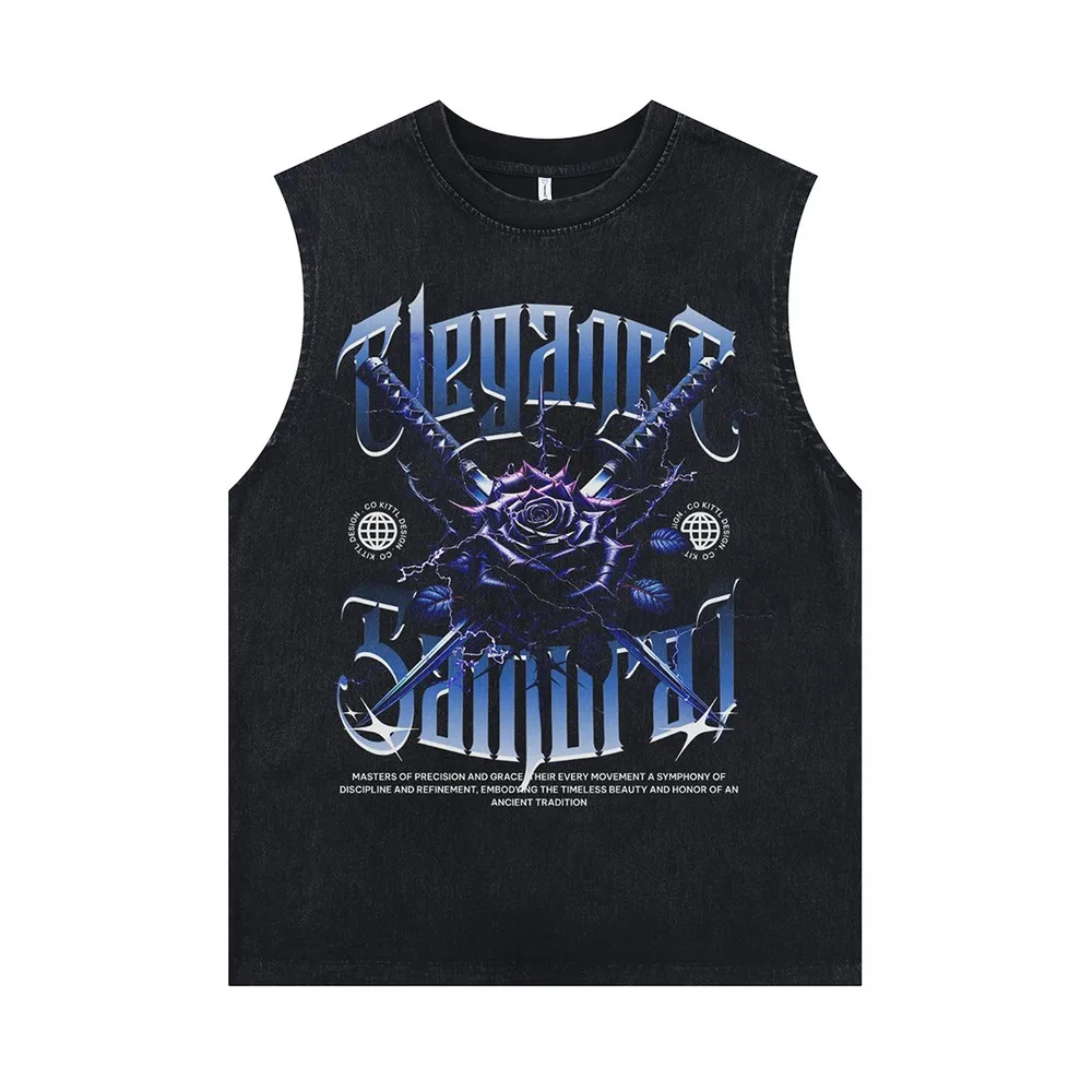 

Thorny Rose Graphic Sleeveless Tops Tees Vest for Women Men Distressed Aesthetic Y2k Grunge Goth Summer Streetwear Oversized