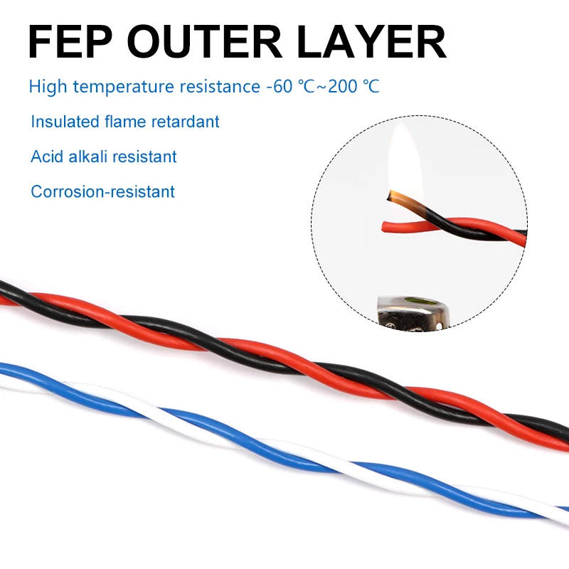 

1 ~ 10m AFS200 PTFE Twised Pair Wire 26/24/22/20/18/17/15/13AWG FEP Insulated Tin-plating Copper High Temperature Electric Cable
