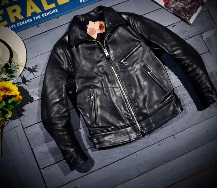 YR!Wholesales.Mulholland Classic Rider leather jacket.tea core horsehide biker coat.Men 1.3mm hard quality clothes