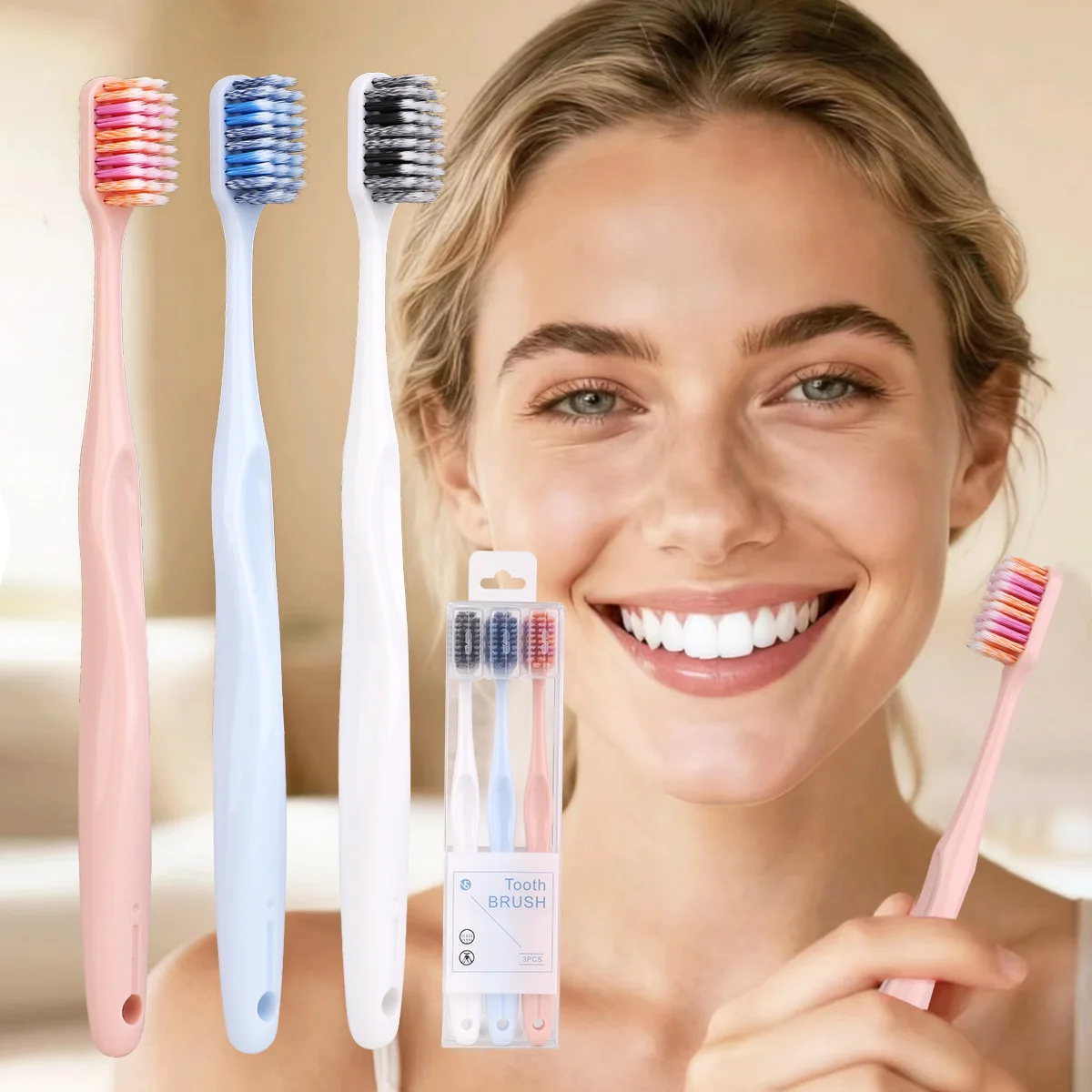 3PCS color heart spiral toothbrush, superfine soft hair, care for gums, gently clean teeth gaps, suitable for home use.