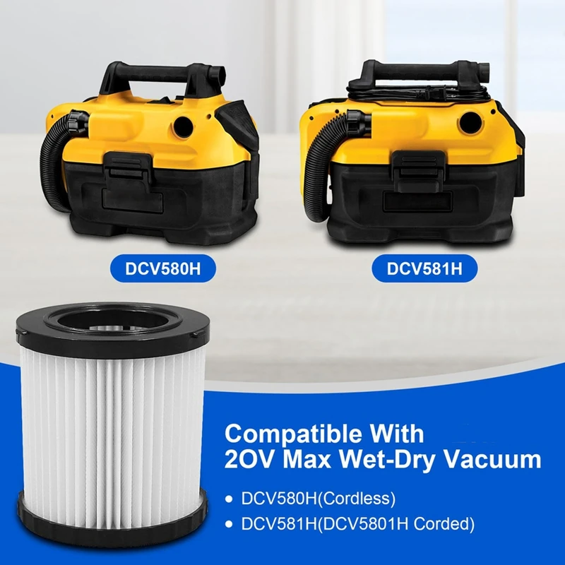 Vacuum Filters For Dewalt DCV580H DCV581H DCV5801H 20V Vacuum, Washable Reusable High Efficiency Replacement Filter