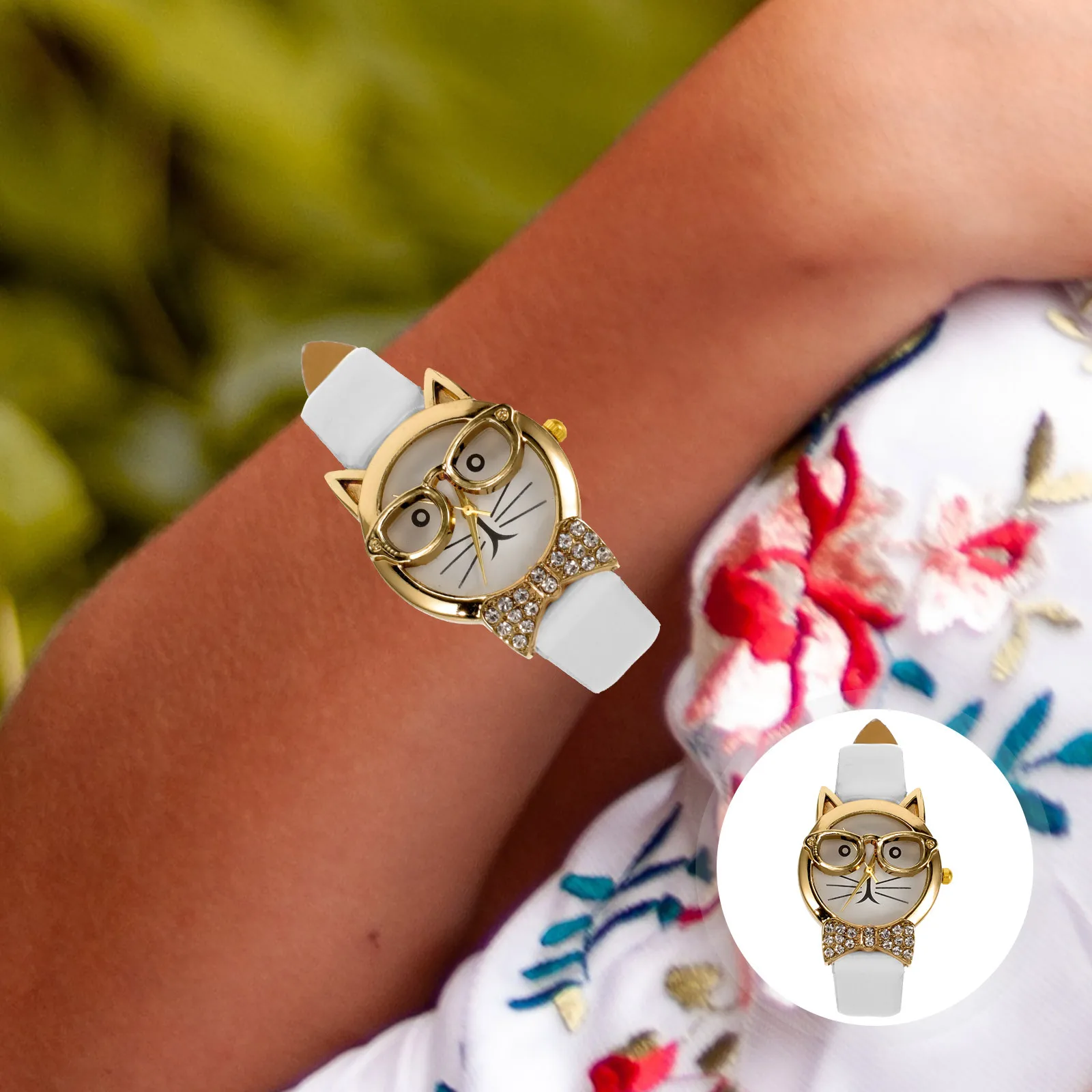 

Cartoon Cat Face Wristwatch Lightweight Adjustable Band Decorative Funny Watch Leisure Gift Watch Women Casual Wear