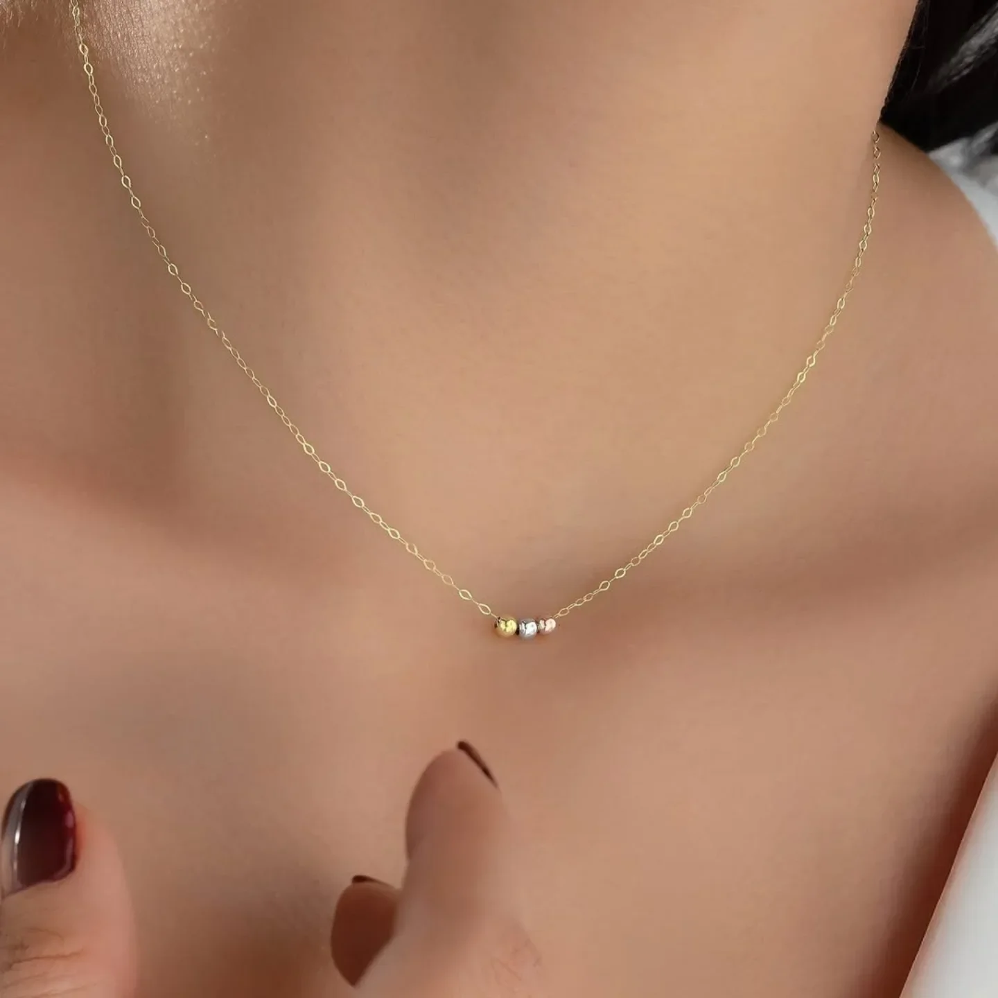 Skyrim Stainless Steel Gold Color Three Beads Necklace Minimalist Women's Choker Neck Chains Trendy Jewelry Birthday Gift