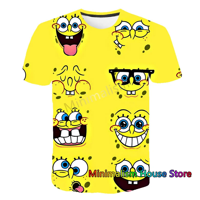 2024 New Men's Cartoon Anime SpongeBob SquarePants Men T-shirt O- Neck Short Sleeved Pi Big Star Casual Oversized Kids/Adult Top