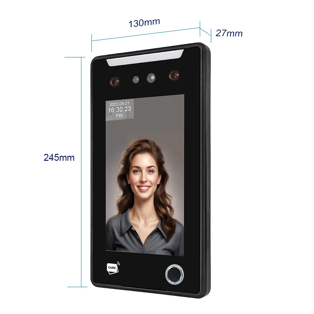 Dynamic Face Recognition Terminal 7 Inch IPS Touch Screen AI Facial Recognition Fingerprint Access Control with Free SDK