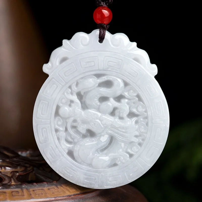 

Real Natural Grade A Jade Jadeite Men Women Bless Lucky Carved Dragon Round Pendant