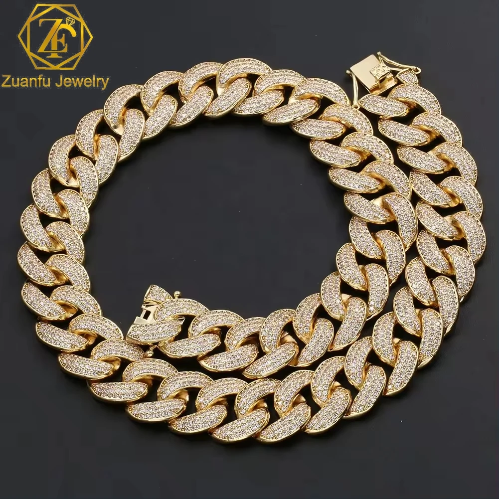 Hip Hop Jewelry 12mm Thick Cuban Link Diamond Necklace Half Moon Shape Iced Out Moissanite Prong Cuban Link Chain