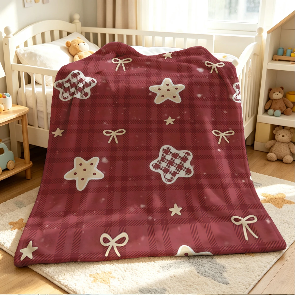 Berry Check Flannel Blanket Warm Soft Halloween Christmas Couch Warm Cozy Decorative Decor Gift for All Season