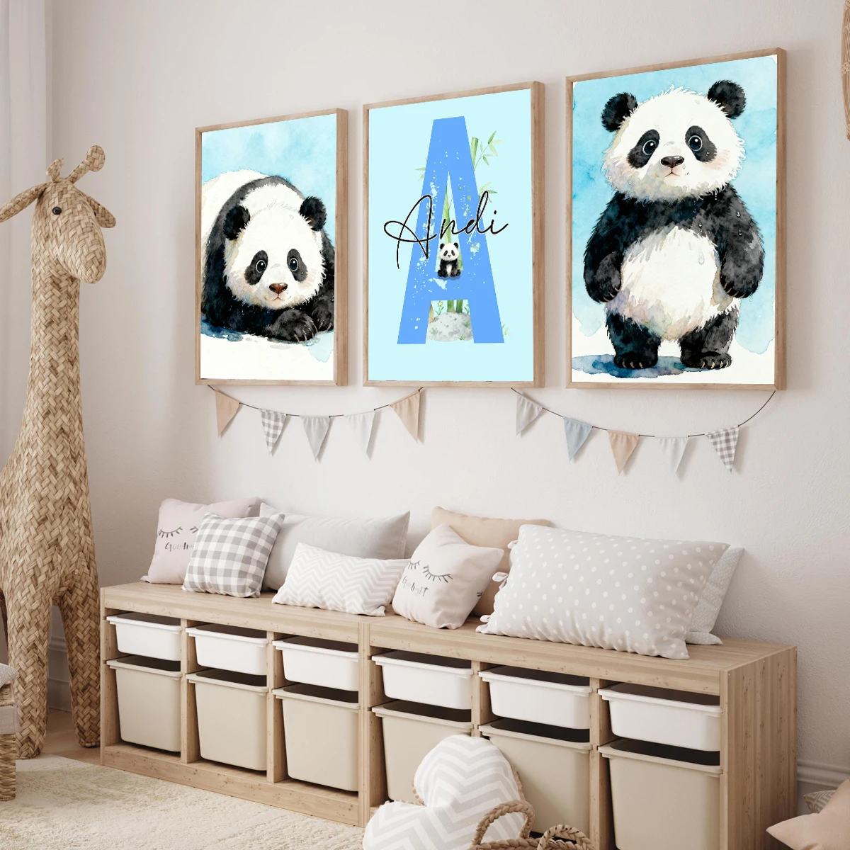3 قطعة مطبوعات حضانة الباندا الشخصية: غرفة نوم الفتيات جدار الفن ديكور المنزل ، هدية الكريسماس الباندا طفلة الحضانة الفن الطباعة #3
