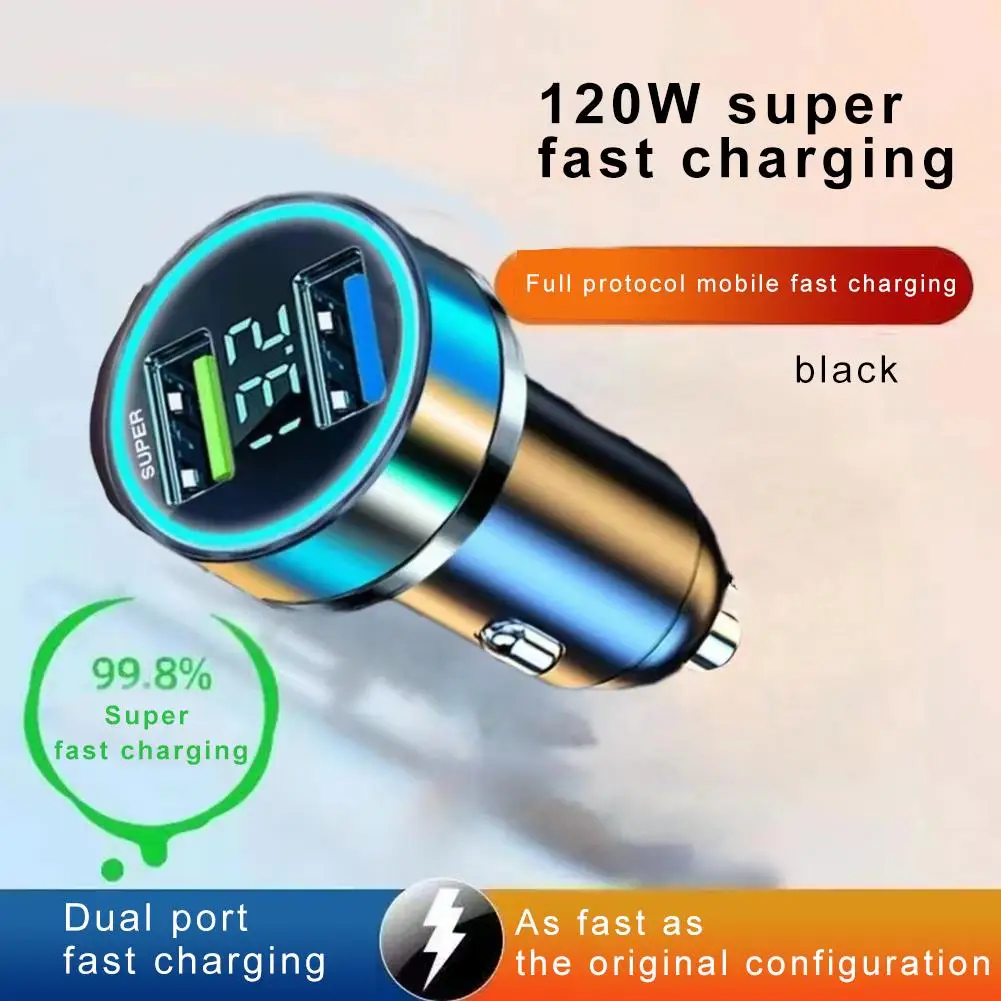 Car Charger Dual USB Ports Digital Display Super Fast Charging Adapter For IPhone Car Accessories