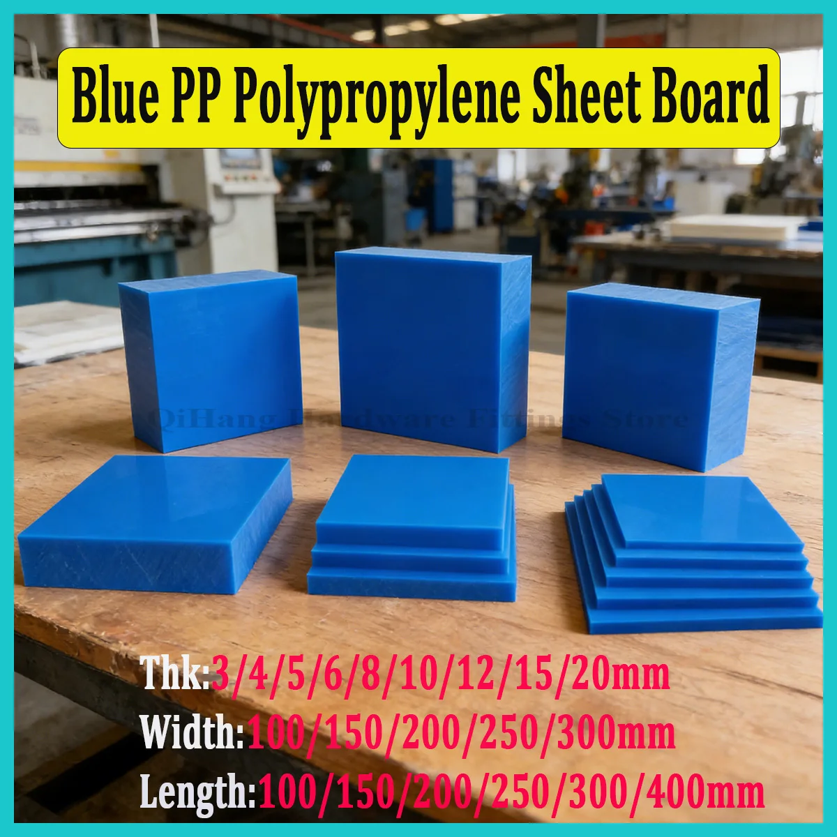 

1/2Pcs Blue PP Polypropylene Sheet Board, 3-20mm Thick, 100x100-300x400mm, Food Grade Plastic Board, Wear Resistant