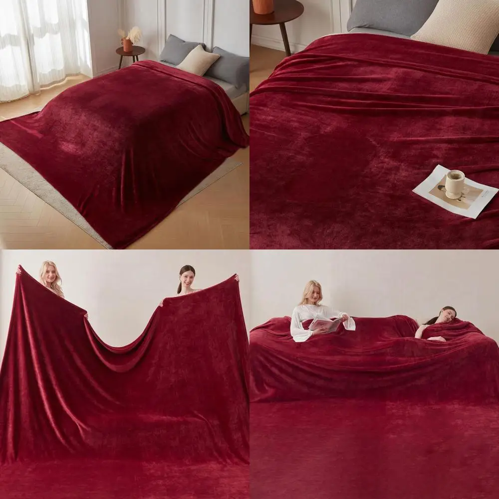 

Огромное уютное теплое одеяло 3х3 метра для кровати, дивана, путешествий, кемпинга, цвет бордовый.