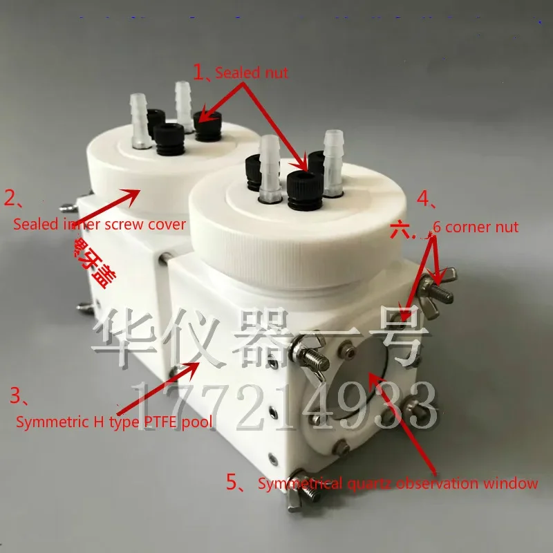 Sealed Electrolytic Cell, Fully Ptfe H Film Exchangeable Film Electrochemical Cell. Matching 3 Electrodes.