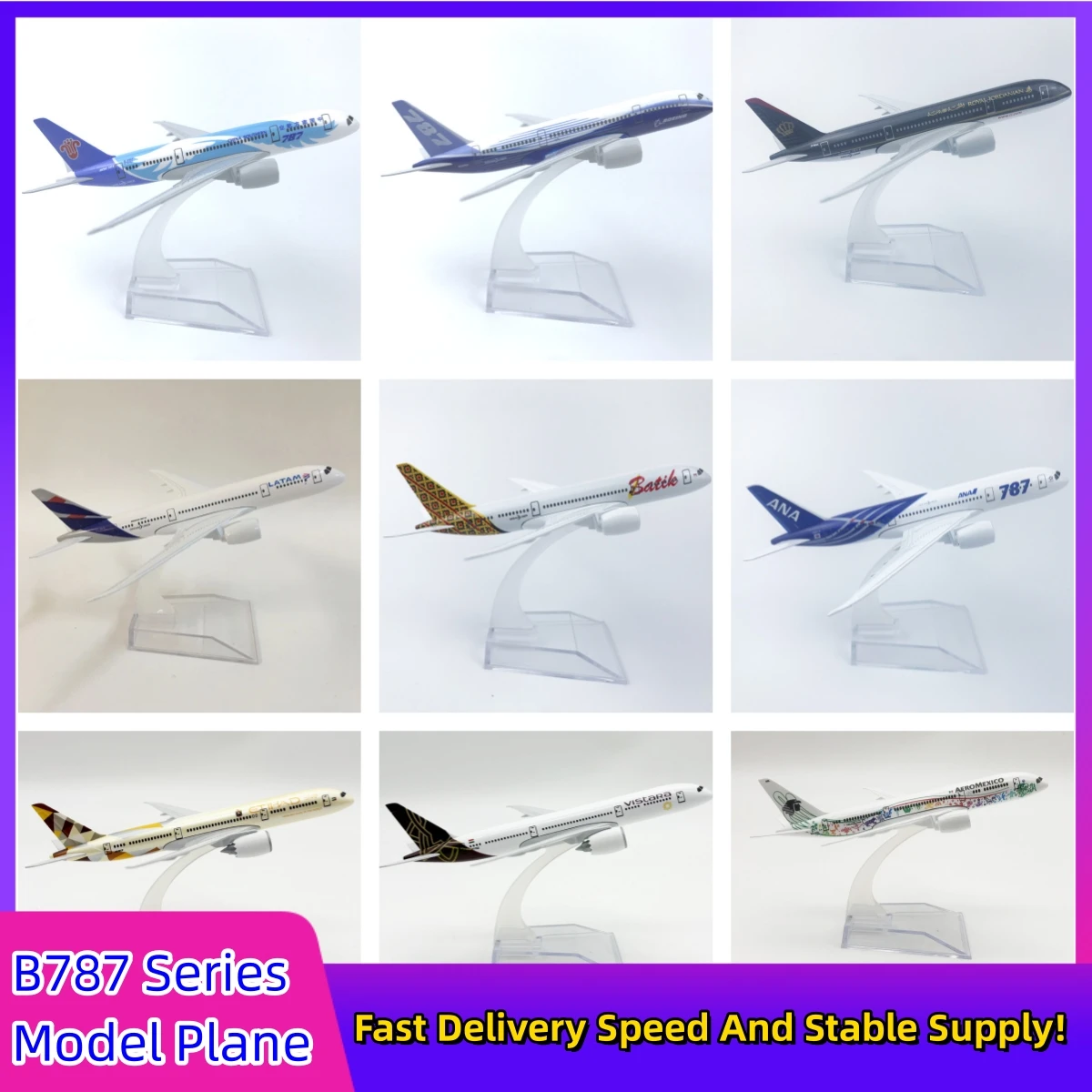 16cm Airplane Model B787 Series Metal 1/400 Scale Planes Airplane Kids Toys Replica Aircraft Plane Tarmac Collectible Display