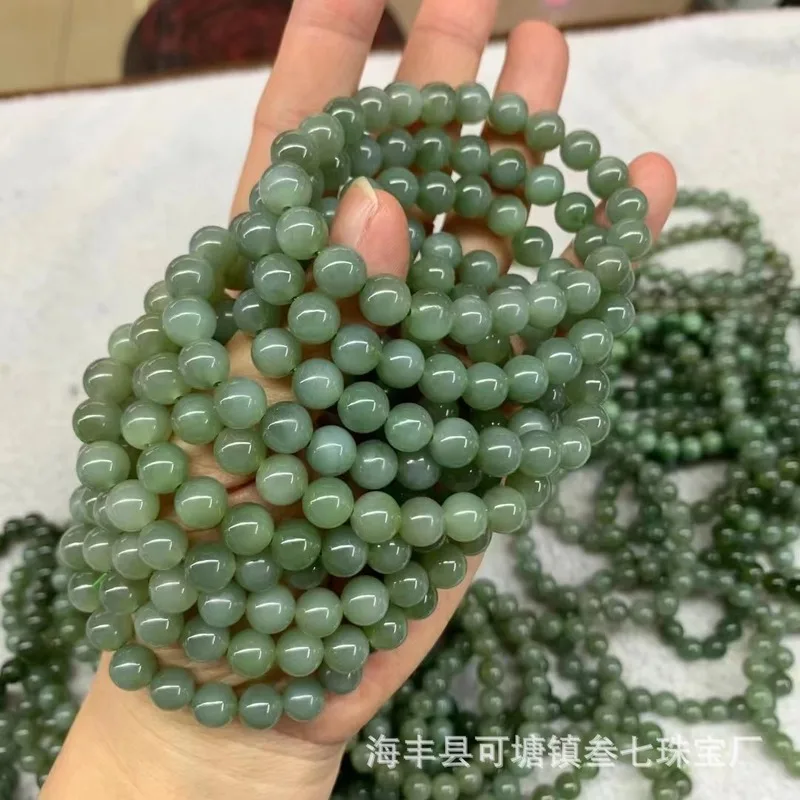 Hetian Jade 8Mm Bracelet, Duck Green With Slight Eye Effect, No Black Spots, Good Content And Density