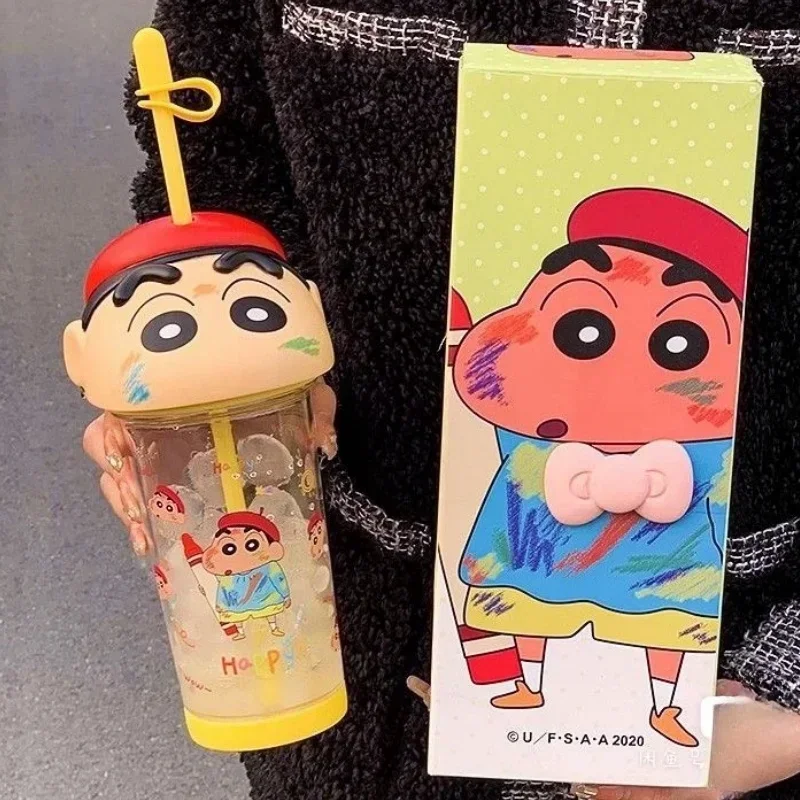 Kawaii Crayon Shin Chan Straw Cup Tritan Material Phooey Cup Quality Food Grade Convenient Leak Proof Kid Gifts