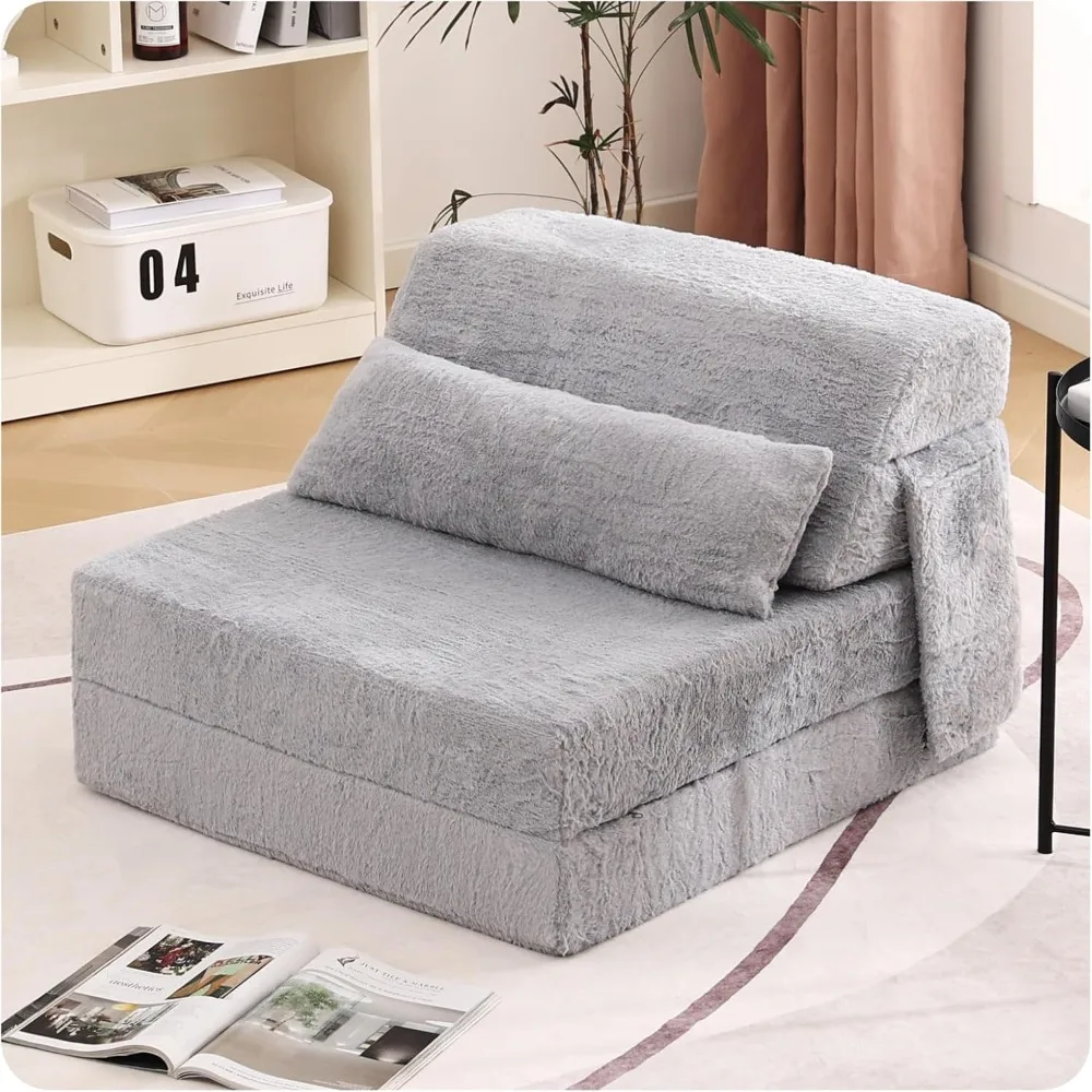 سرير أريكة فردي محمول مع وسادة وقماش قطيفة، بما في ذلك حقيبة تخزين مثالية لمساحات المعيشة واستخدام كراسي الأرضية #1