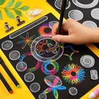 22-Pc Gear Drawing Ruler Set for Intricate Designs on Black Paper, with Stencils & Marker, Durable PC 4