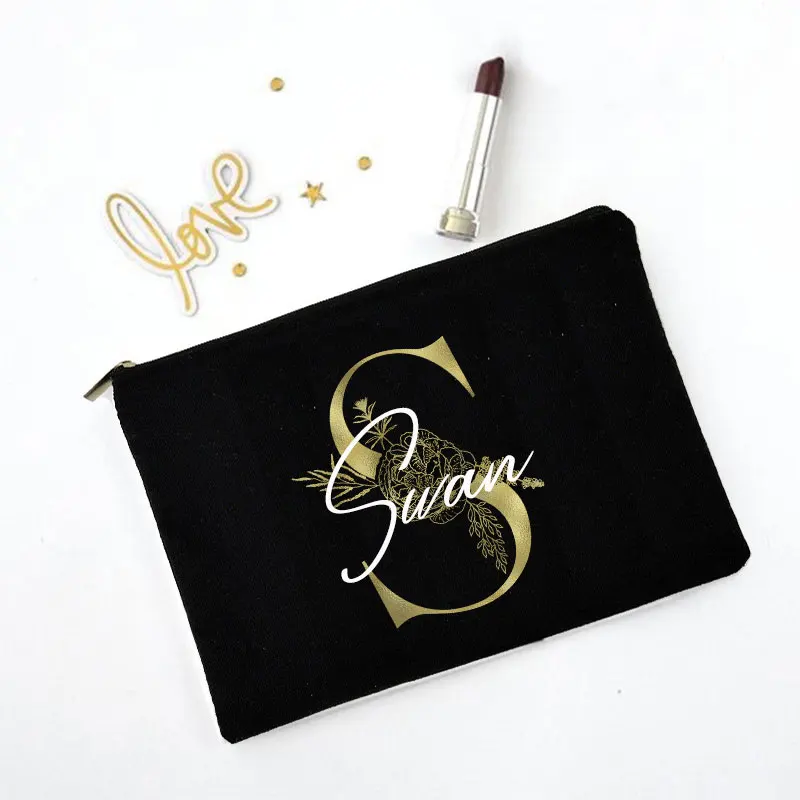 Personalized initials Wedding Bachelorette Party Gift Makeup Bag Bridesmaid Maid of Honor Holiday Canvas Monogram Cosmetic Pouch