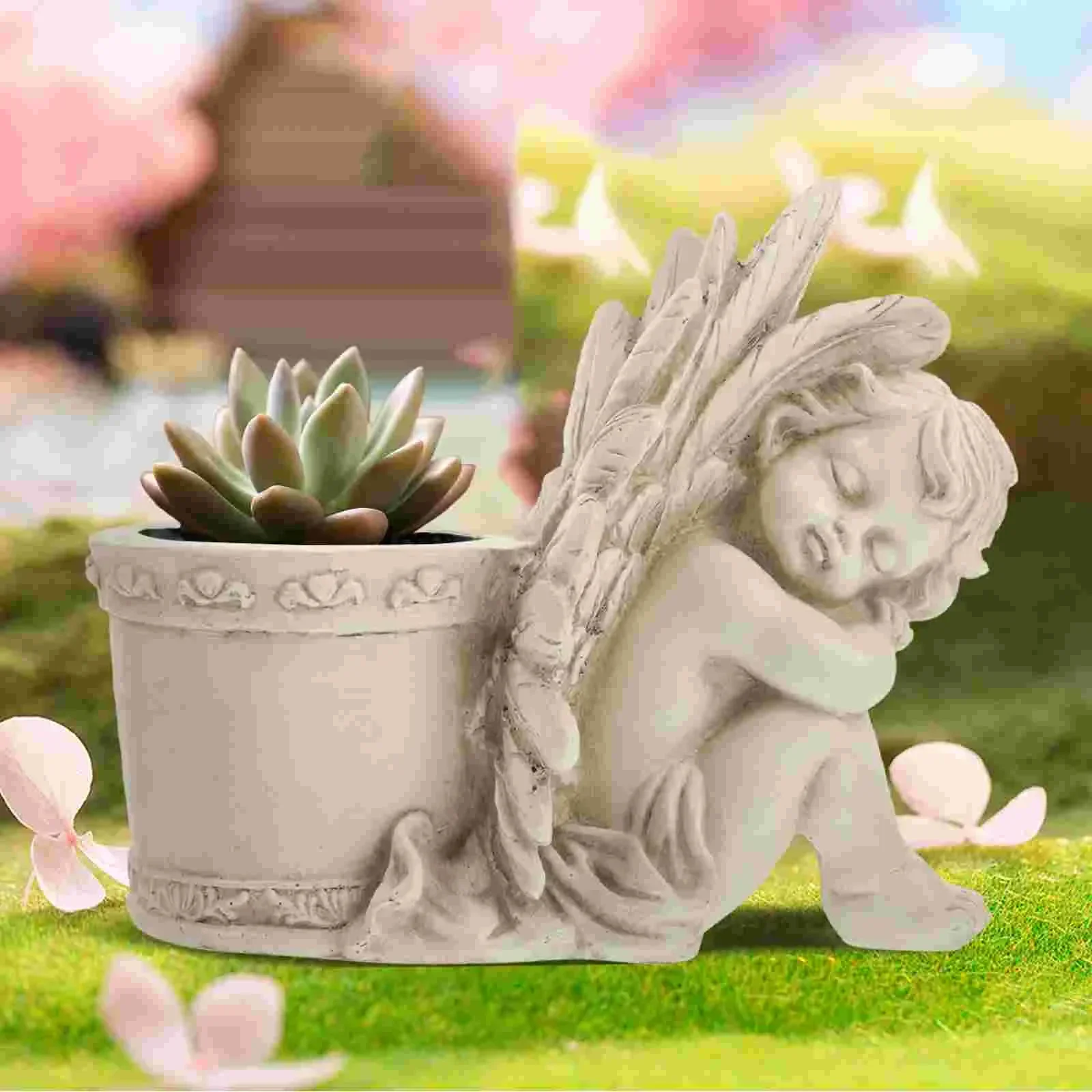 Angel Pot Small Flower Planter Decorations for Pots Outdoor Decorative Angels Statue Little Flowerpot