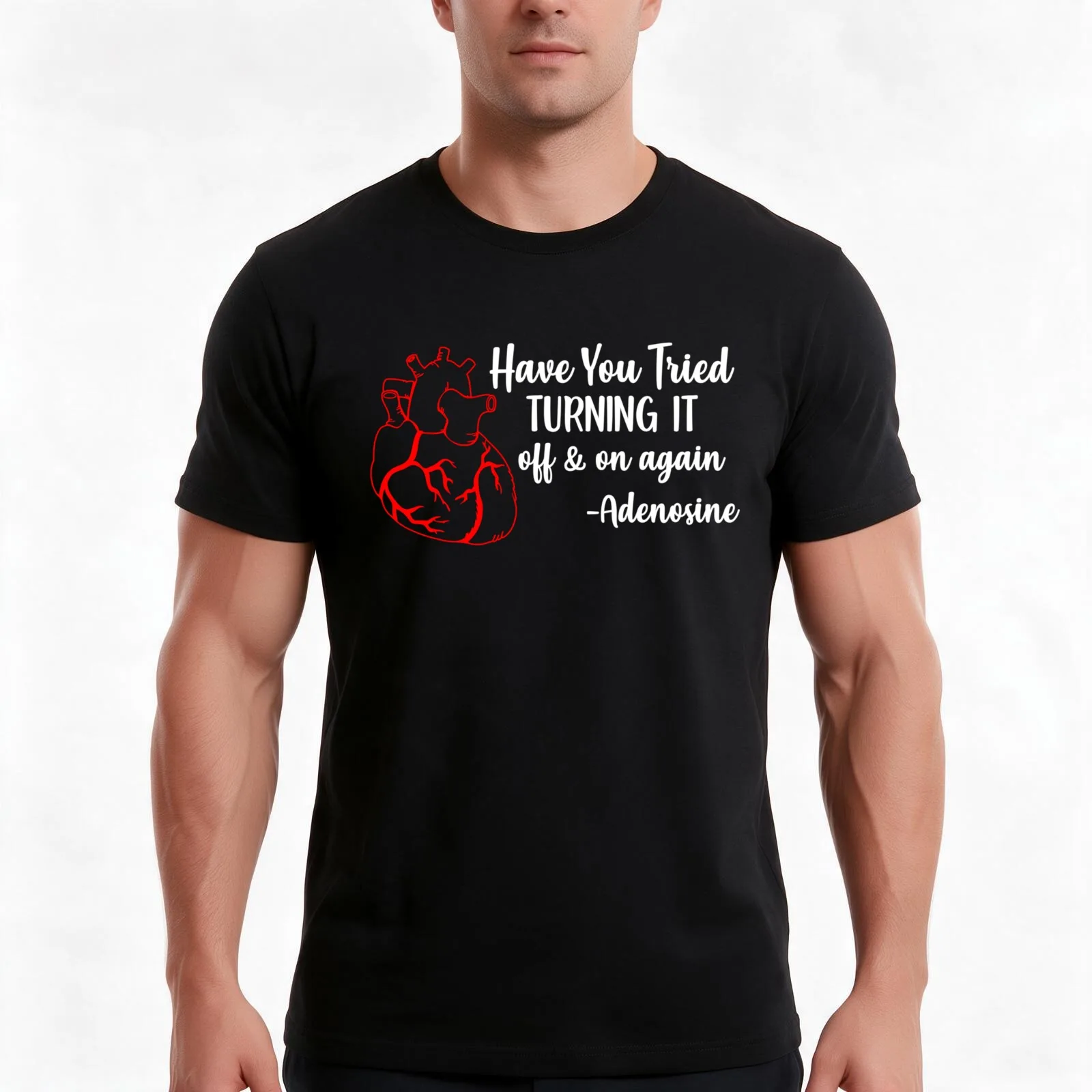 Have You Tried Turning It Off And On Again Heart Adenosine T-Shirt, Summer Casual Cotton Tee, Oversized Streetwear Tops