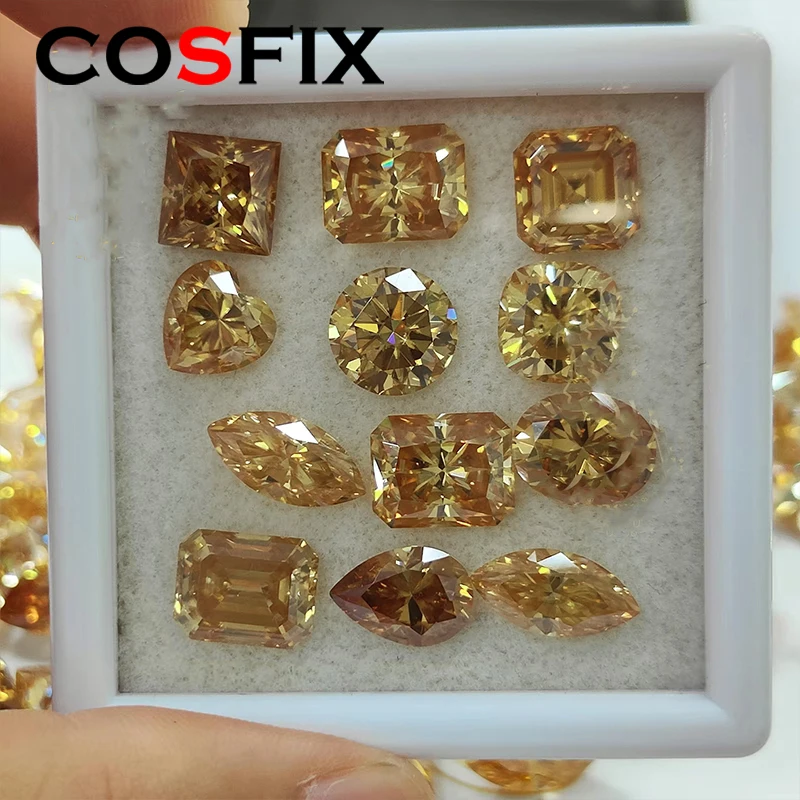 Piedra moissanita de corte belga superior, piedras preciosas de corte de pera/ovalada/corazón, diamante cultivado en laboratorio, piedra moissanita champán Original con GRA