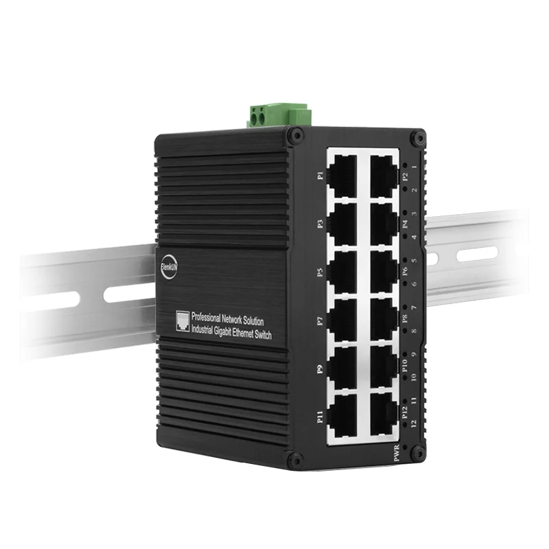 

Промышленный 12-портовый Ethernet-коммутатор, гигабитный сетевой коммутатор PoE для монтажа на DIN-рейку, неуправляемый коммутатор RJ45 1000 м, IE 802.3af/at/bt