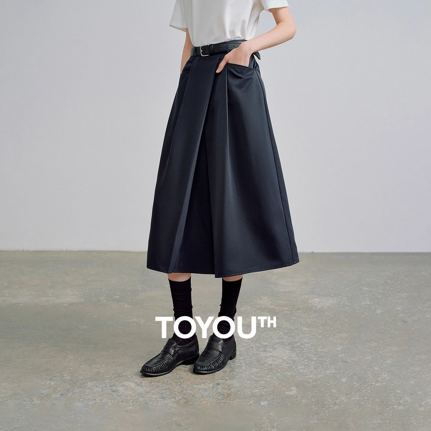 TOYOUTH Women Midi Skirts 2026 Spring New Wrinkle-Resistant Niche Design Elastic Waist Origami Cocoon-Shaped Mid-Length Skirts